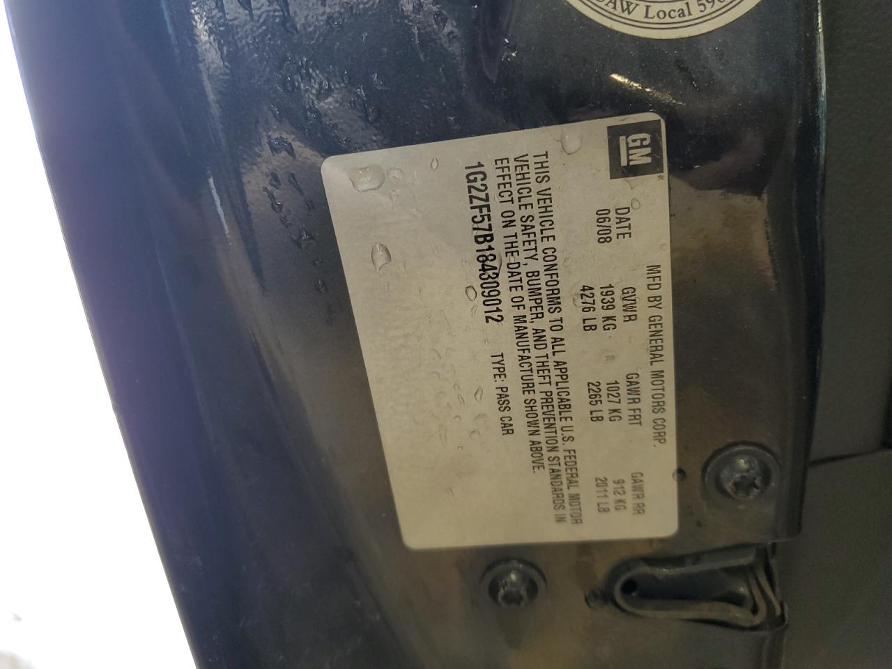 2008 Pontiac G6 VIN 1G2ZF57B184309012 Copart auction photo, front end / minor dent/scratches damage thumbnail 12