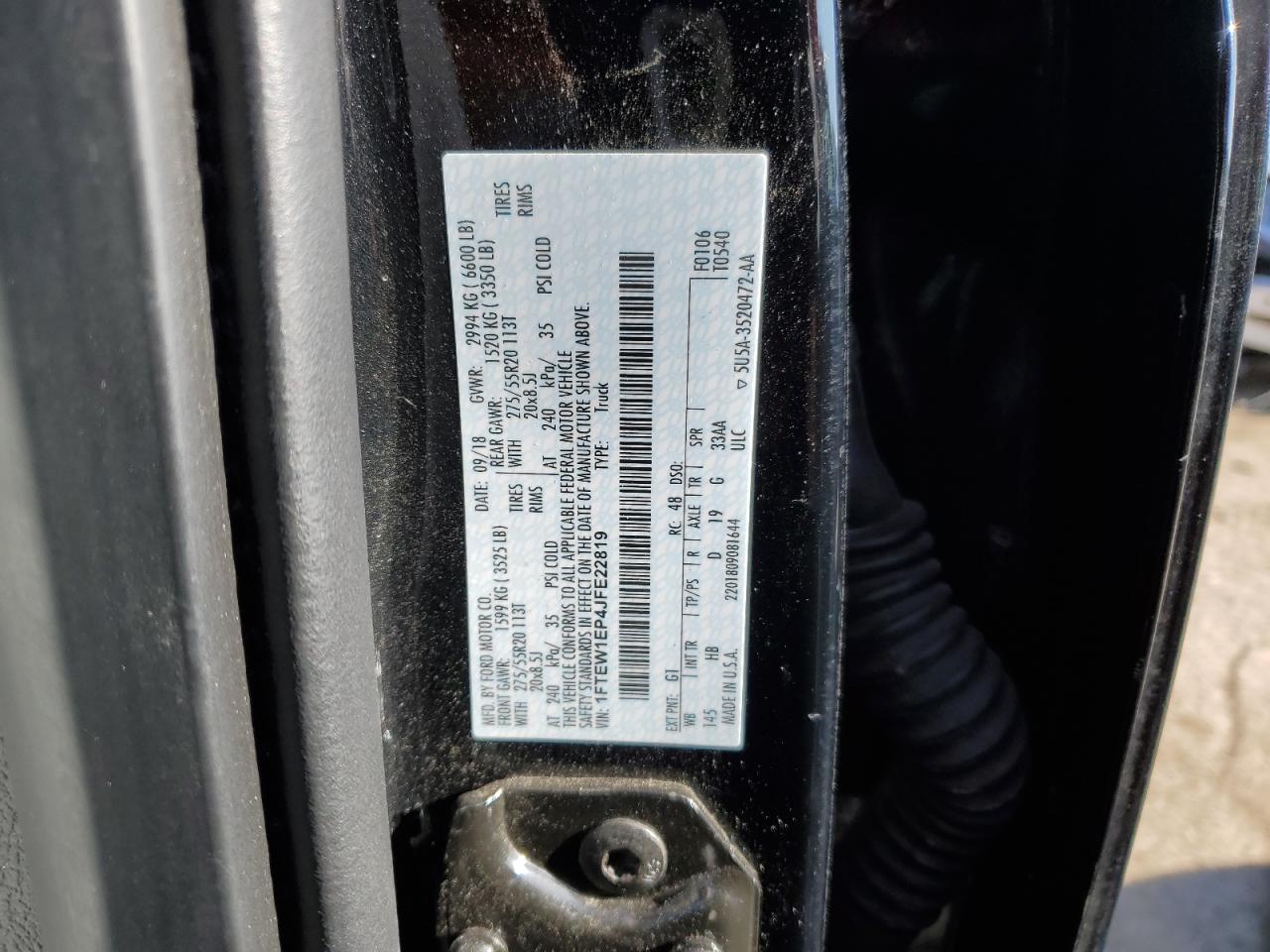 2018 Ford F-150 VIN 1FTEW1EP4JFE22819 Copart auction photo, all over / side damage thumbnail 12