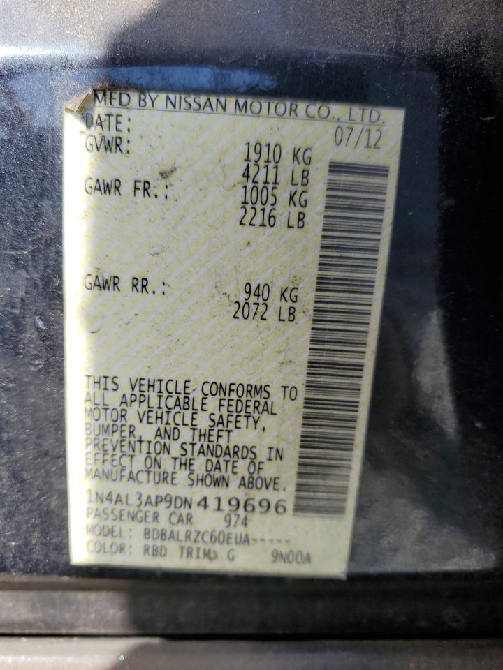 2013 Nissan Altima VIN 1N4AL3AP9DN419696 Copart auction photo, front end damage thumbnail 12