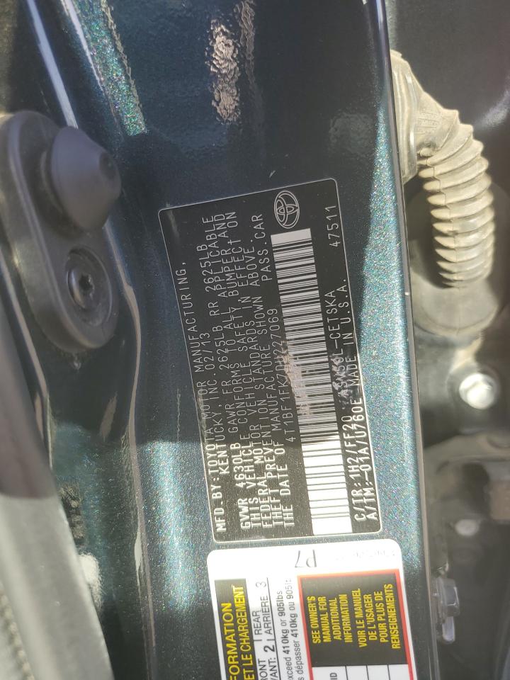 2013 Toyota Camry VIN 4T1BF1FK7DU227069 Copart auction photo, rear end damage thumbnail 14