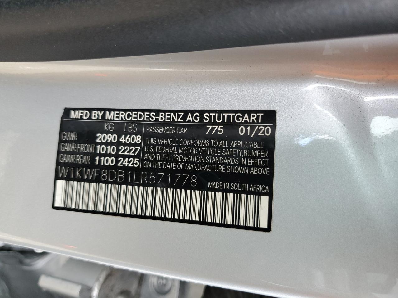 2020 Mercedes-Benz C-klasse VIN W1KWF8DB1LR571778 Copart auction photo, side damage thumbnail 12