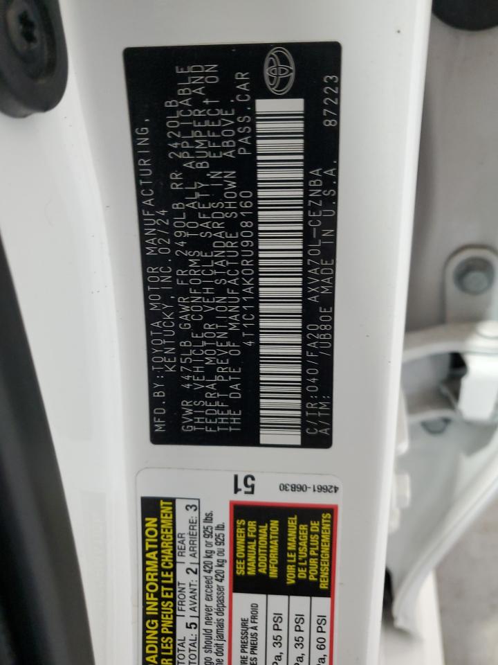 2024 Toyota Camry VIN 4T1C11AK0RU908160 Copart auction photo, front end damage thumbnail 13