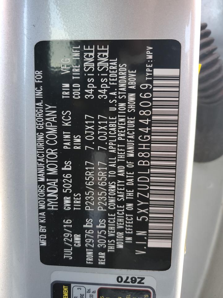 2017 Hyundai Santa Fe VIN 5XYZUDLB8HG448069 Copart auction photo, rear end / side damage thumbnail 14
