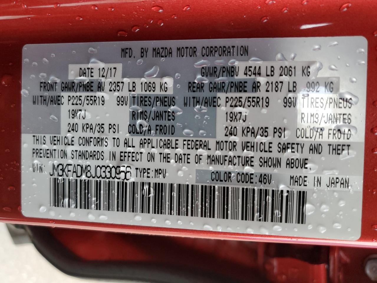 2018 Mazda CX-5 VIN JM3KFADM8J0330956 Copart auction photo, front end damage thumbnail 14