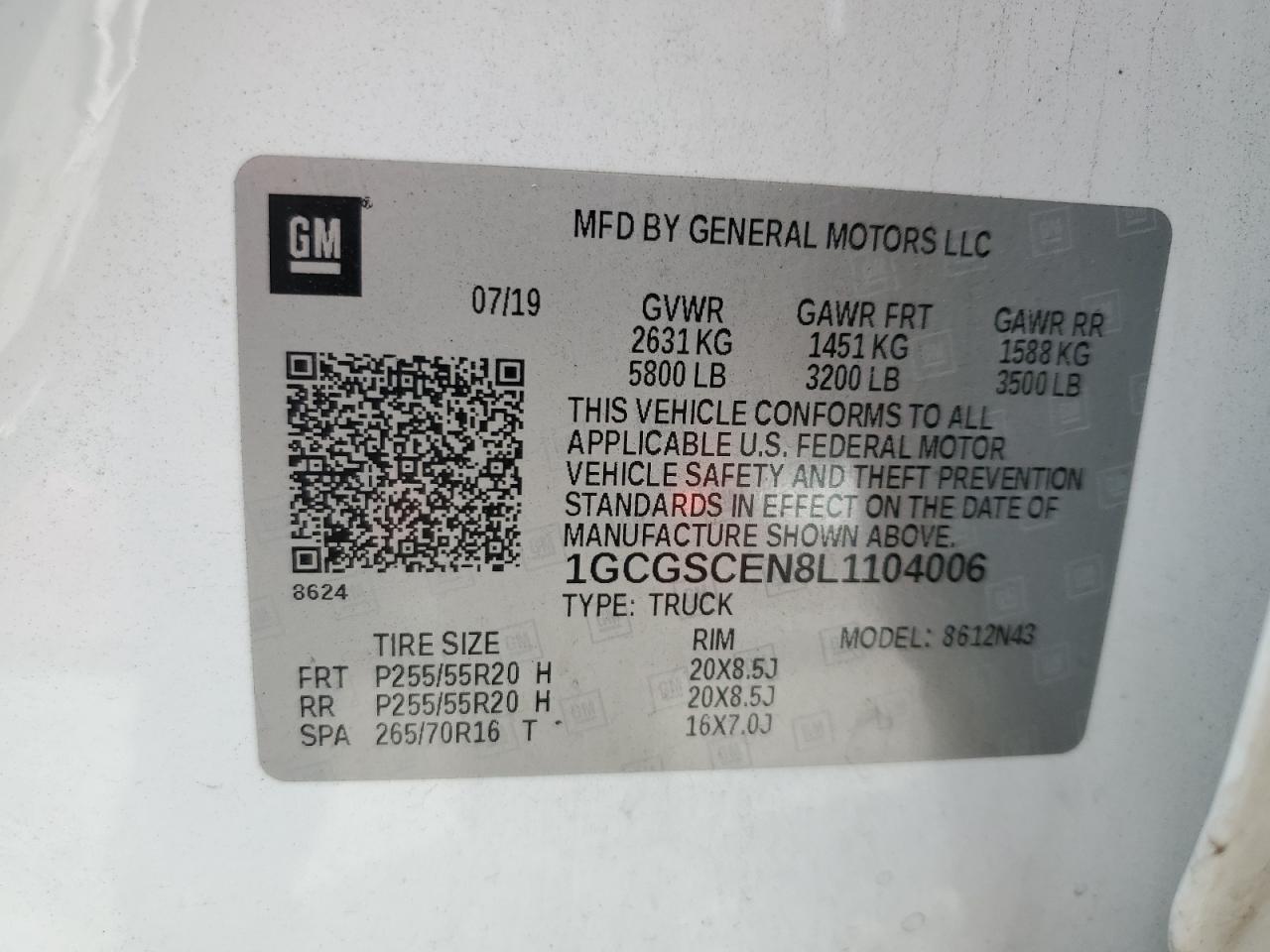 2020 Chevrolet Colorado VIN 1GCGSCEN8L1104006 Copart auction photo, all over damage thumbnail 12