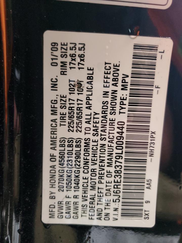 2009 Honda CR-V VIN 5J6RE38379L009440 Copart auction photo, rear end damage thumbnail 13