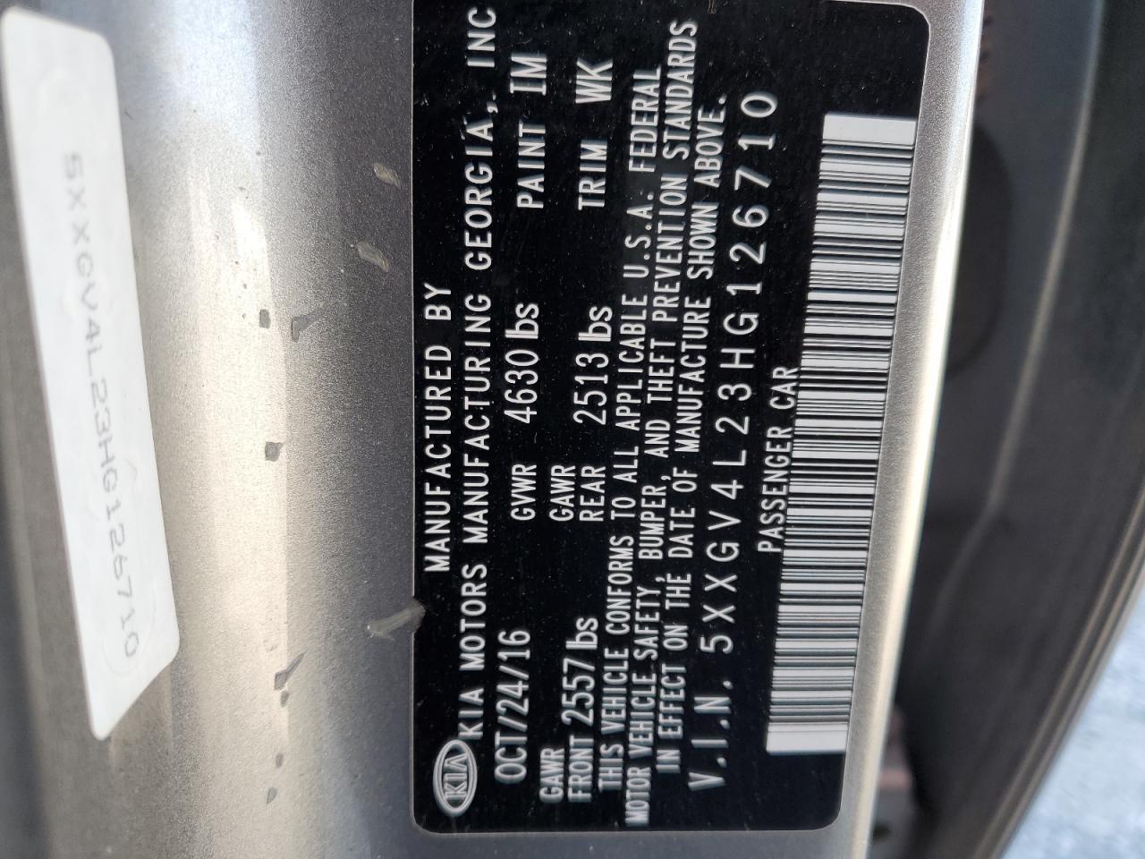 2017 KIA Optima VIN 5XXGV4L23HG126710 Copart auction photo, front end damage thumbnail 12