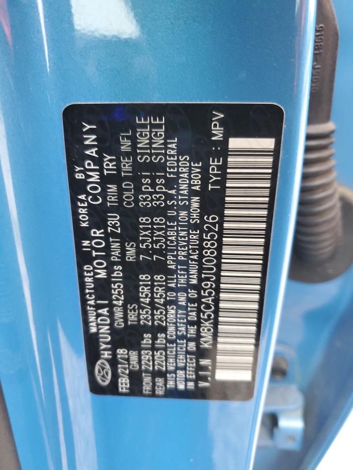 2018 Hyundai Kona VIN KM8K5CA59JU088526 Copart auction photo, front end damage thumbnail 15