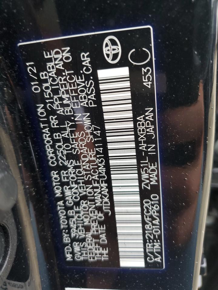 2021 Toyota Prius VIN JTDKAMFU4M3141147 Copart auction photo, all over damage thumbnail 12