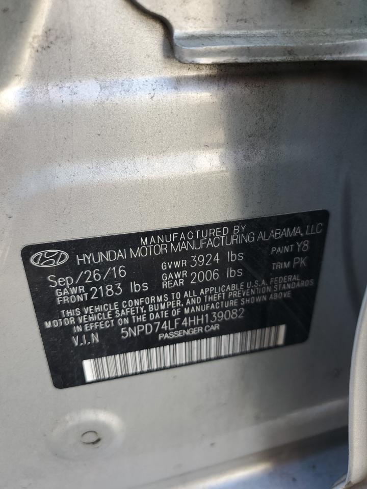2017 Hyundai Elantra VIN 5NPD74LF4HH139082 Copart auction photo, mechanical / minor dent/scratches damage thumbnail 12
