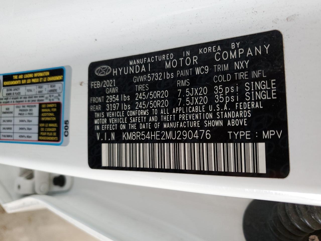 2021 Hyundai Palisade VIN KM8R54HE2MU290476 Copart auction photo, rear end damage thumbnail 15