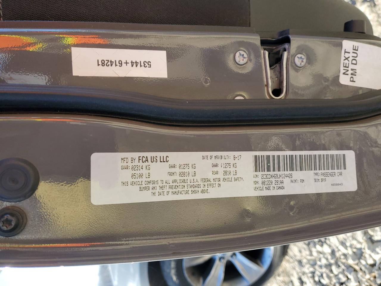 2018 Dodge Charger VIN 2C3CDXHG9JH124426 Copart auction photo, front end / side damage thumbnail 13