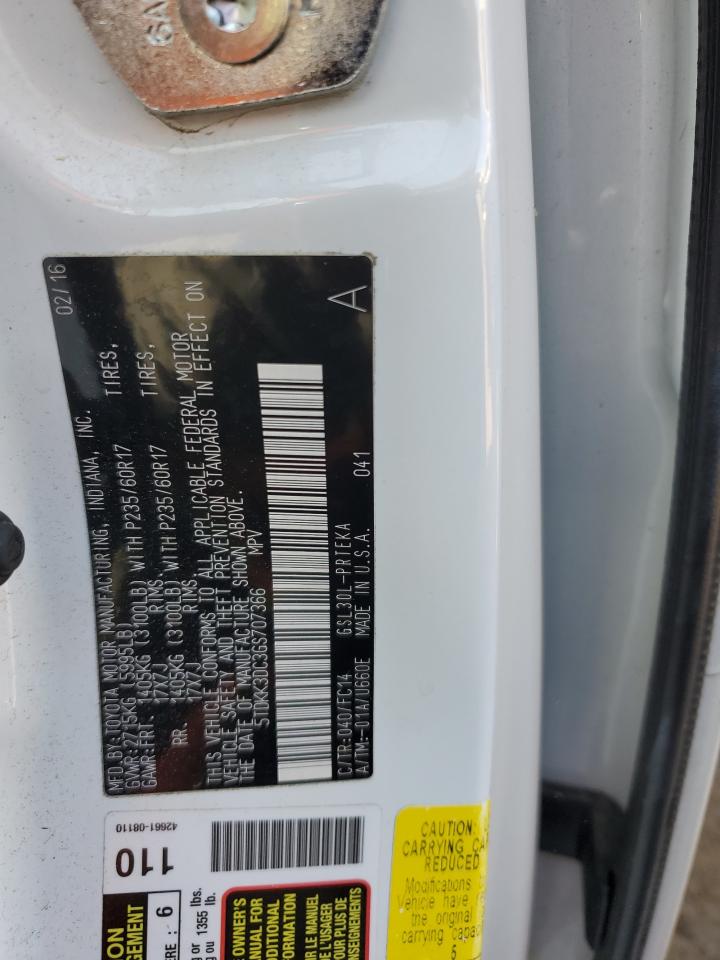 2016 Toyota Sienna VIN 5TDKK3DC3GS707366 Copart auction photo, front end damage thumbnail 13