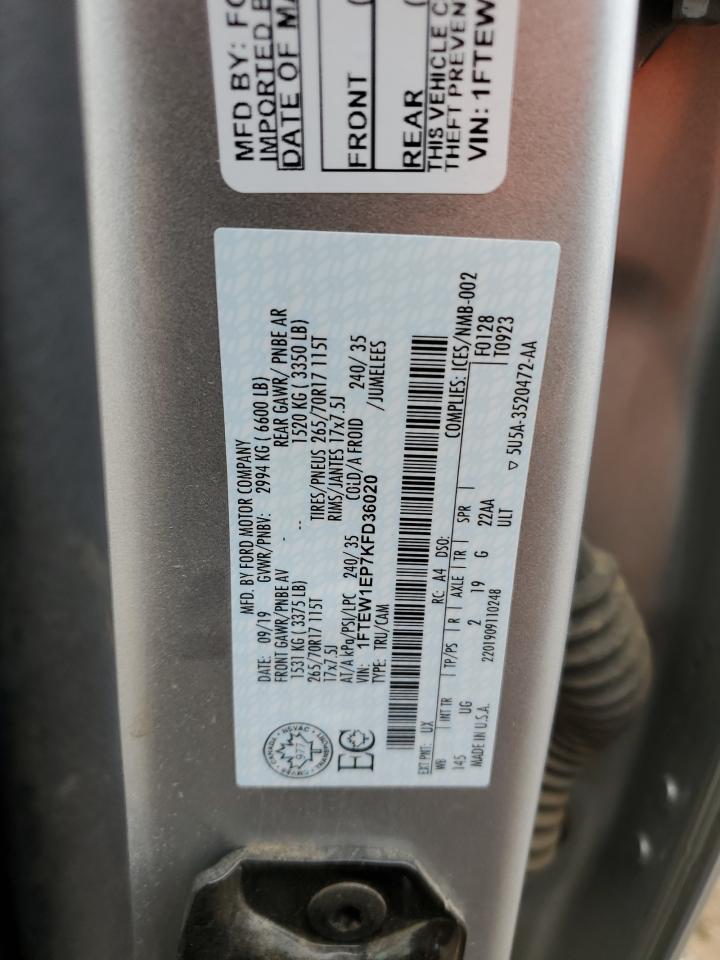 2019 Ford F-150 VIN 1FTEW1EP7KFD36020 Copart auction photo, all over / undercarriage damage thumbnail 15