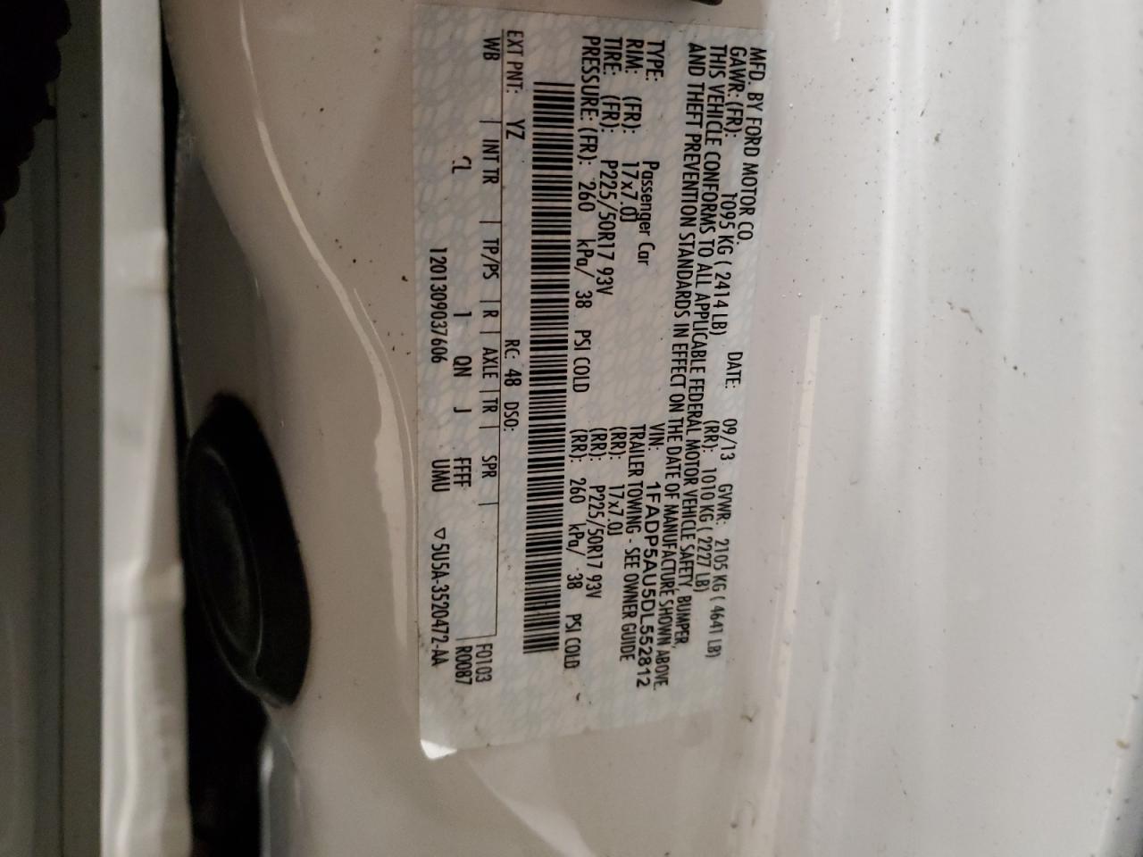 2013 Ford C-MAX VIN 1FADP5AU5DL552812 Copart auction photo, front end / rear end damage thumbnail 14