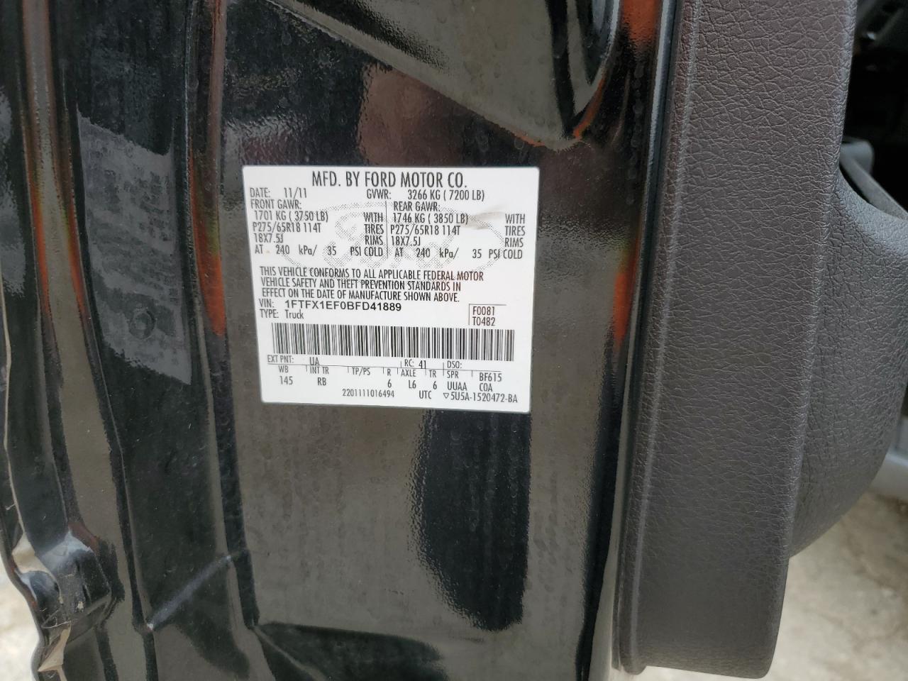 2011 Ford F-150 VIN 1FTFX1EF0BFD41889 Copart auction photo, front end damage thumbnail 15