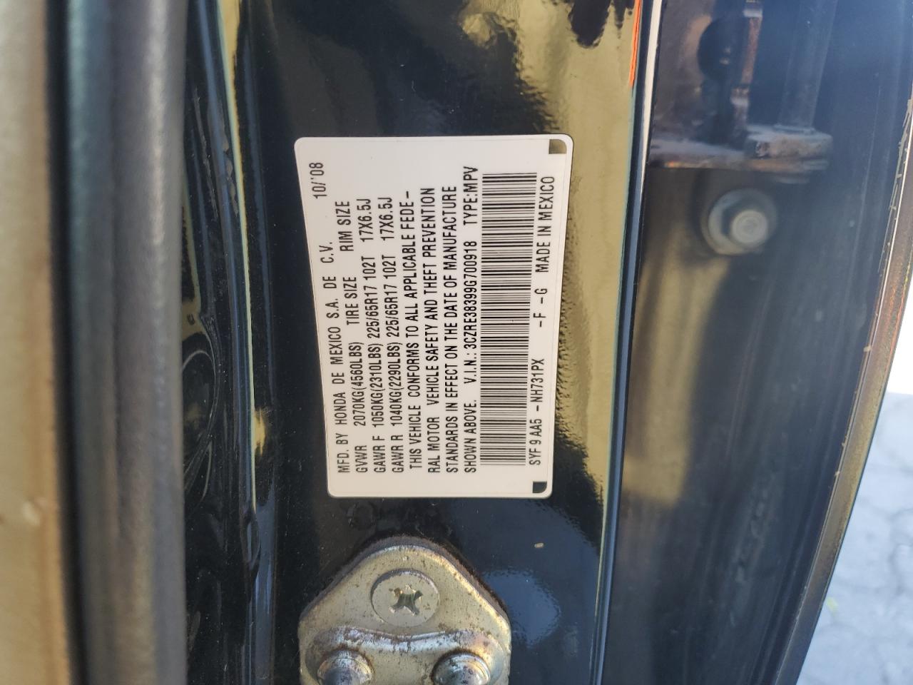 2009 Honda CR-V VIN 3CZRE38399G700918 Copart auction photo, undercarriage / all over damage thumbnail 13