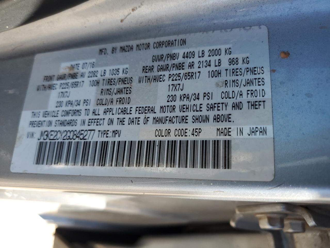 2016 Mazda CX-5 VIN JM3KE2CY2G0845277 Copart auction photo, front end / mechanical damage thumbnail 14