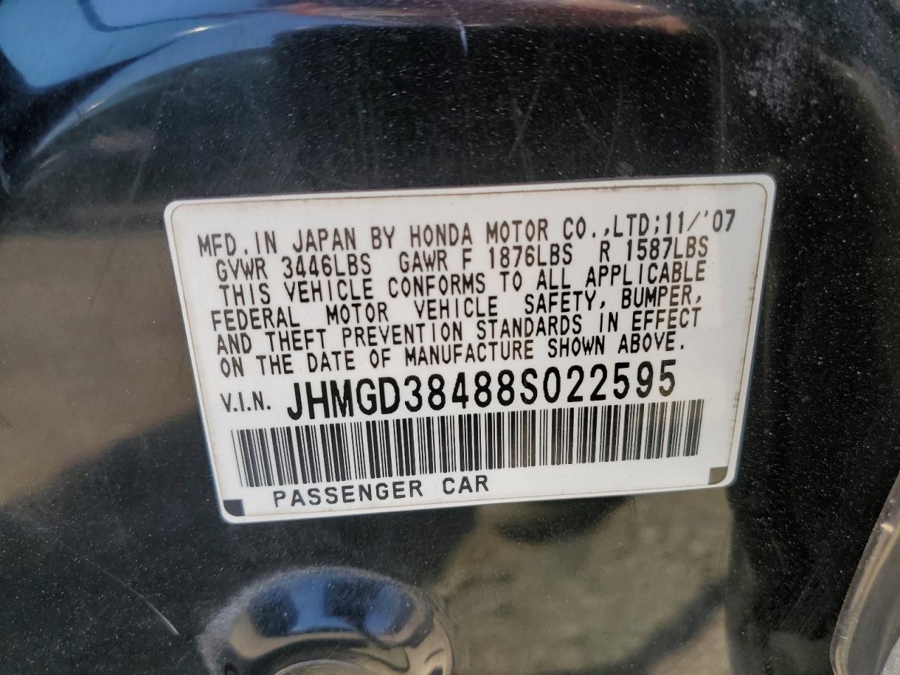 2008 Honda Fit VIN JHMGD38488S022595 Copart auction photo, front end damage thumbnail 12