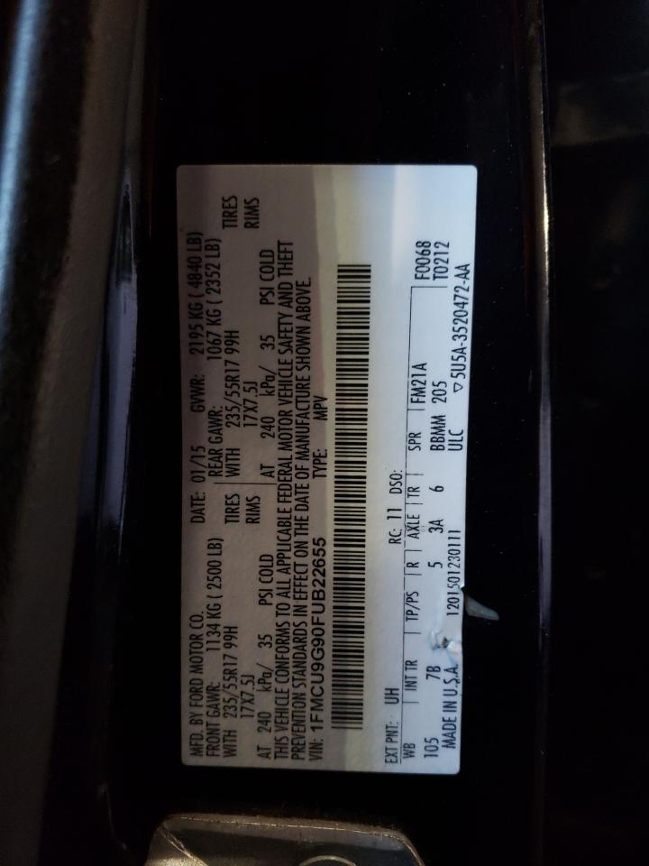 2015 Ford Escape VIN 1FMCU9G90FUB22655 Copart auction photo, rear end / minor dent/scratches damage thumbnail 14