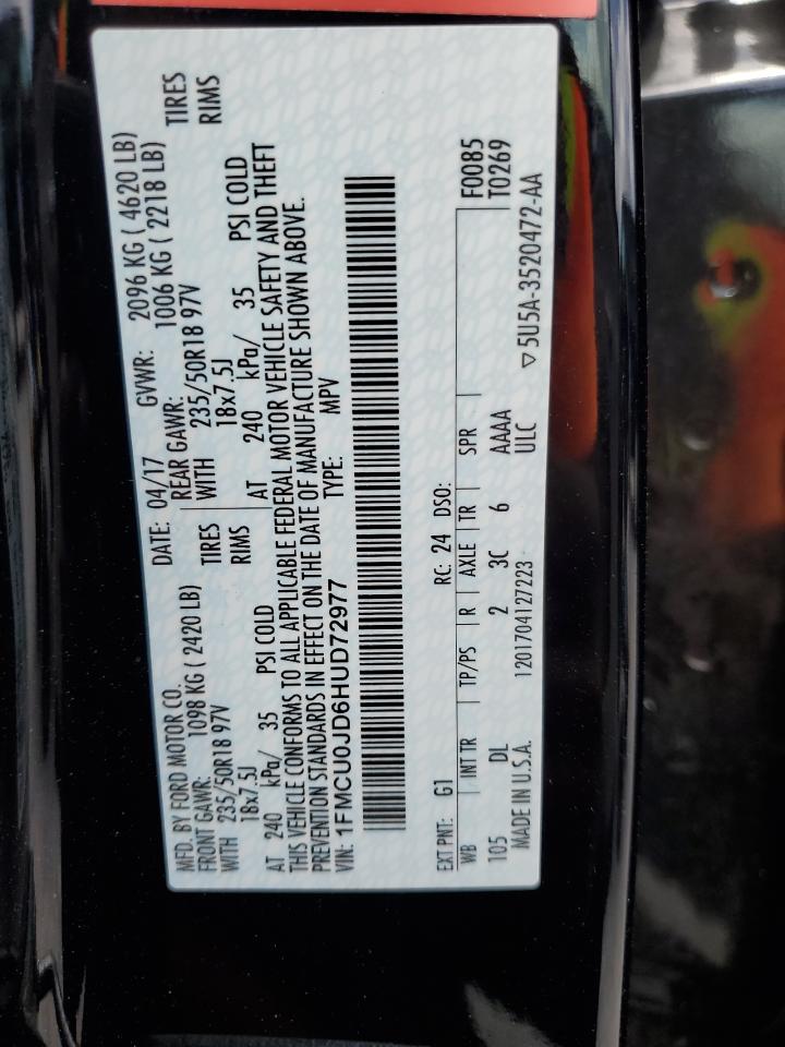 2017 Ford Escape VIN 1FMCU0JD6HUD72977 Copart auction photo, front end / minor dent/scratches damage thumbnail 14