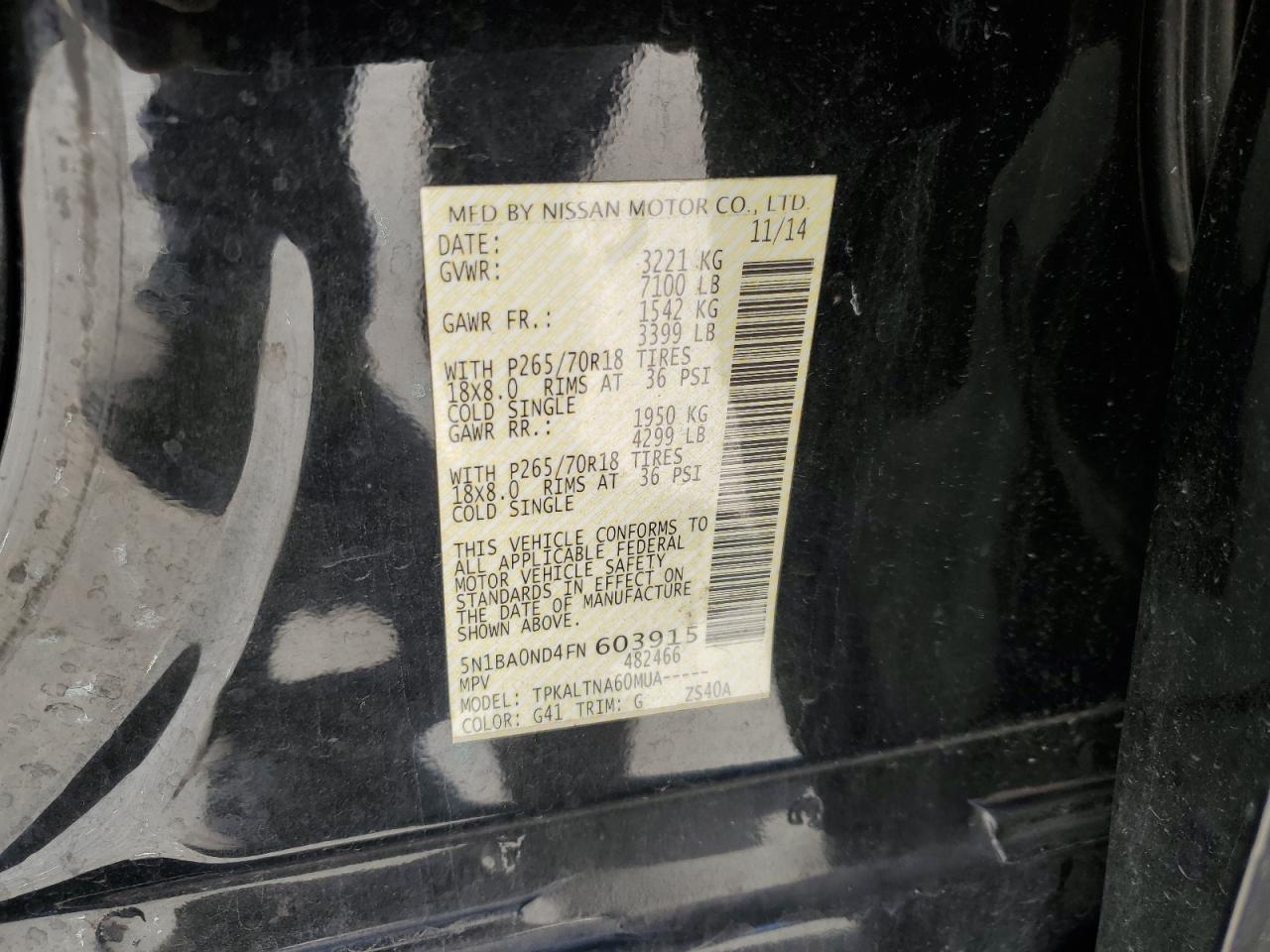 2015 Nissan Armada VIN 5N1BA0ND4FN603915 Copart auction photo, all over damage thumbnail 15
