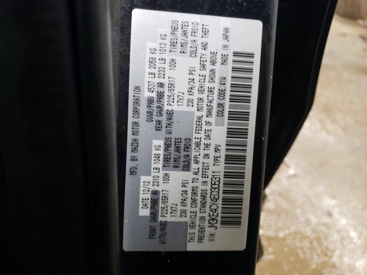 2014 Mazda CX-5 VIN JM3KE4CY4E0305311 Copart auction photo, rear end damage thumbnail 13
