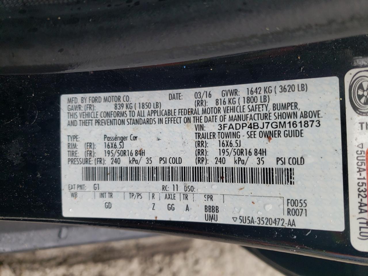 2016 Ford Fiesta VIN 3FADP4BJ7GM161873 Copart auction photo, side damage thumbnail 12