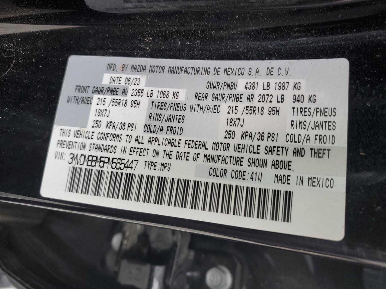 2023 Mazda CX-30 VIN 3MVDMBBM5PM565447 Copart auction photo, water/flood damage thumbnail 14