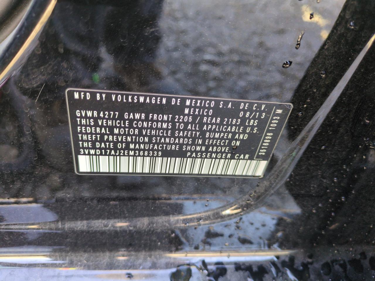 2014 Volkswagen Jetta VIN 3VWD17AJ2EM368339 Copart auction photo, front end damage thumbnail 12