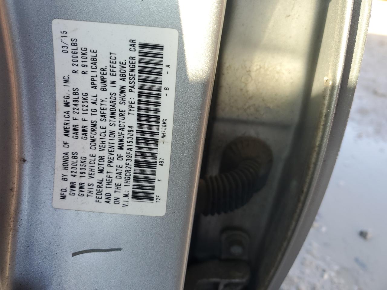 2015 Honda Accord VIN 1HGCR2F39FA150094 Copart auction photo, rear end damage thumbnail 14