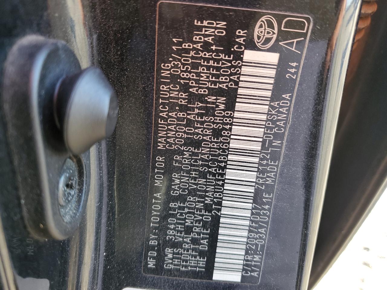 2011 Toyota Corolla VIN 2T1BU4EE4BC608489 Copart auction photo, all over damage thumbnail 12