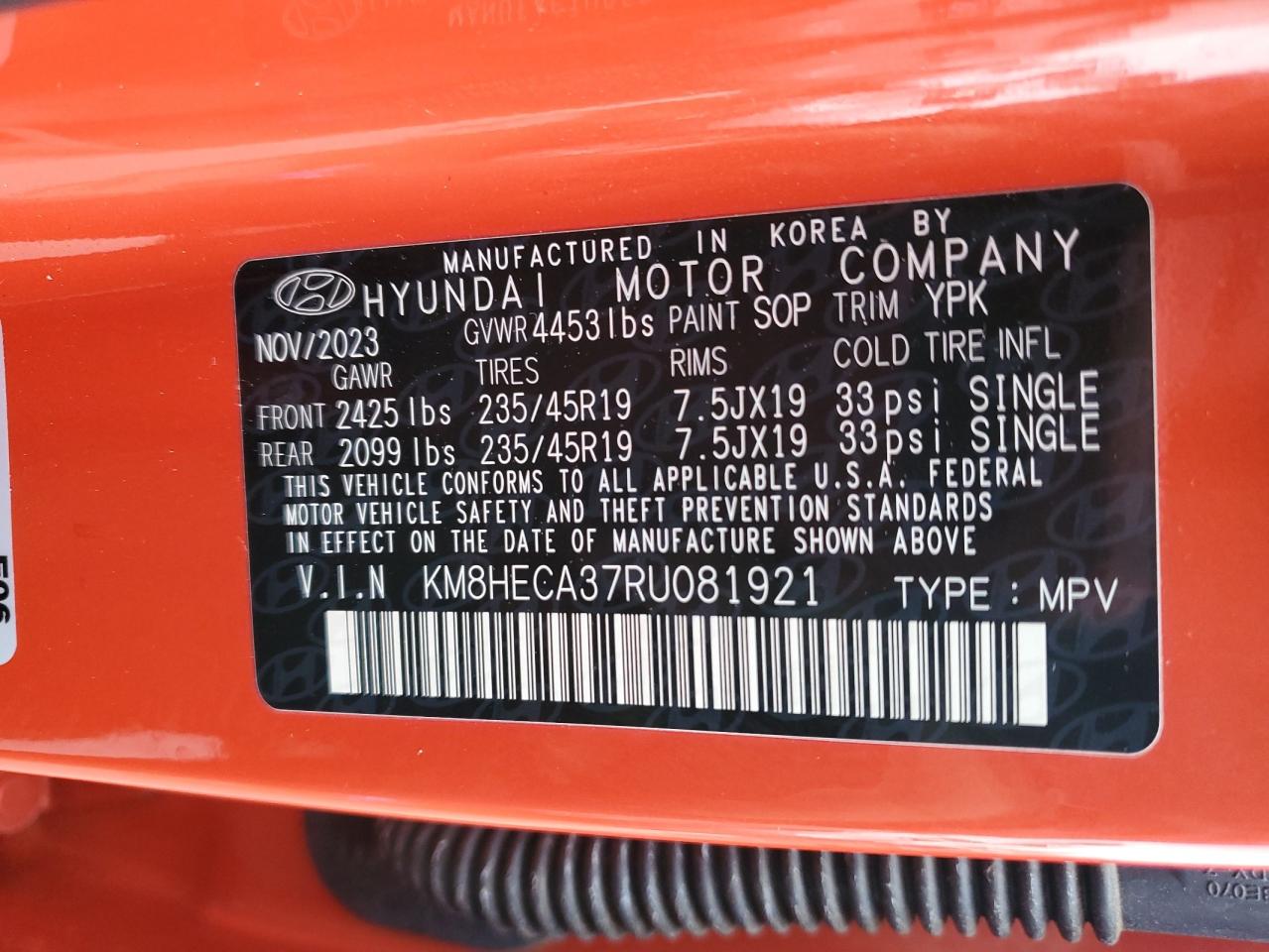 2024 Hyundai Kona VIN KM8HECA37RU081921 Copart auction photo, front end damage thumbnail 13