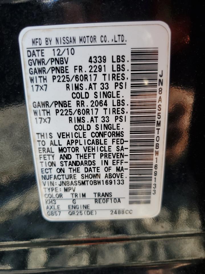 2011 Nissan Rogue VIN JN8AS5MT0BW169133 Copart auction photo, front end / side damage thumbnail 15