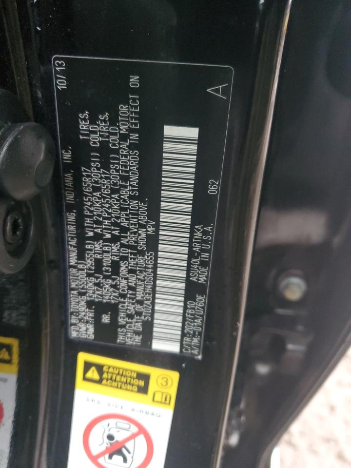 2013 Toyota Highlander VIN 5TDZA3EH4DS044655 Copart auction photo, front end damage thumbnail 13