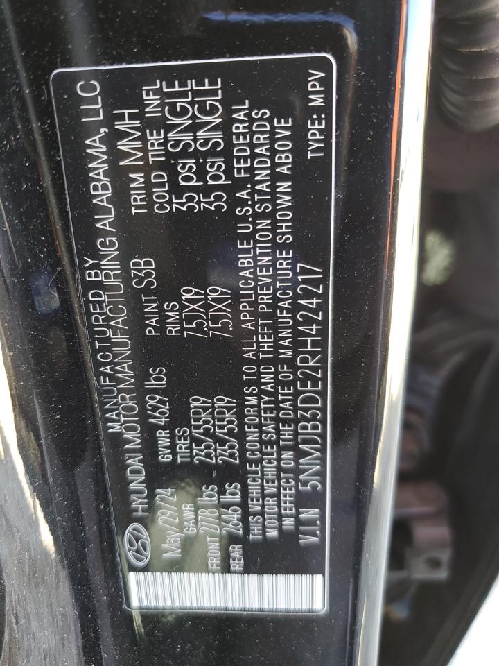 2024 Hyundai Tucson VIN 5NMJB3DE2RH424217 Copart auction photo, rear end / side damage thumbnail 13
