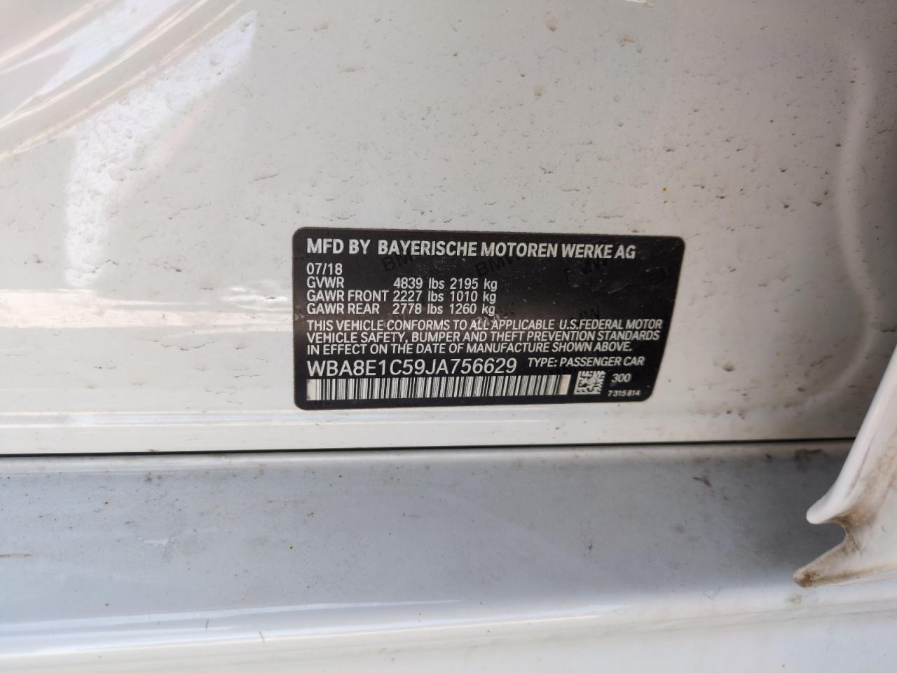 2018 BMW 3er VIN WBA8E1C59JA756629 Copart auction photo, rear end damage thumbnail 12