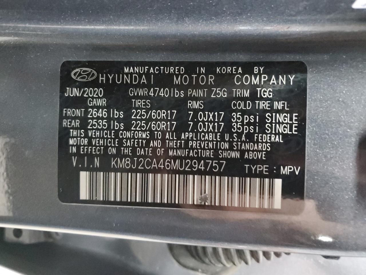 2021 Hyundai Tucson VIN KM8J2CA46MU294757 Copart auction photo, side / minor dent/scratches damage thumbnail 13
