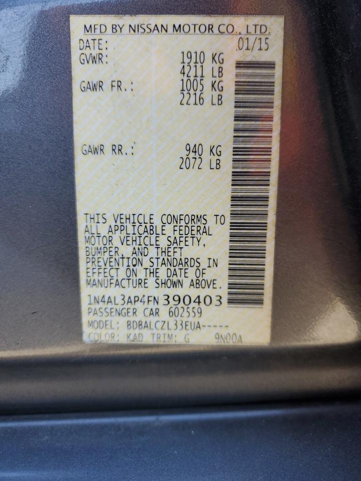 2015 Nissan Altima VIN 1N4AL3AP4FN390403 Copart auction photo, front end damage thumbnail 12
