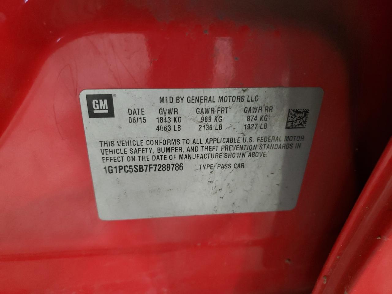 2015 Chevrolet Cruze VIN 1G1PC5SB7F7288786 Copart auction photo, front end damage thumbnail 12