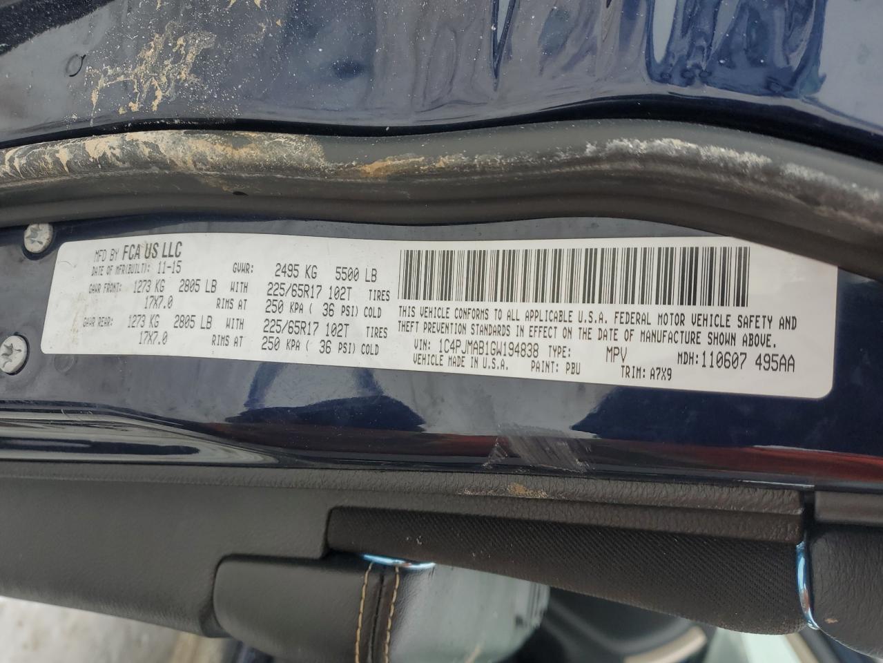 2016 Jeep Grand Cherokee VIN 1C4PJMAB1GW194838 Copart auction photo, rollover damage thumbnail 13
