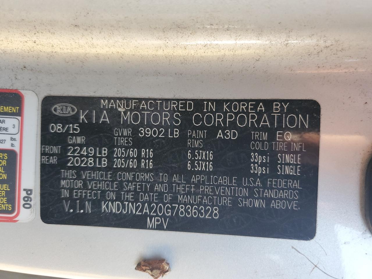 2016 KIA Soul VIN KNDJN2A20G7836328 Copart auction photo, side / undercarriage damage thumbnail 13