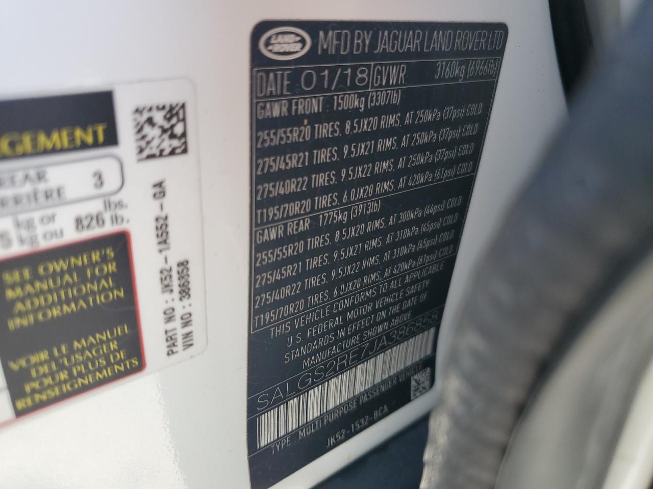 2018 Land Rover Range Rover VIN SALGS2RE7JA386858 Copart auction photo, front end damage thumbnail 15