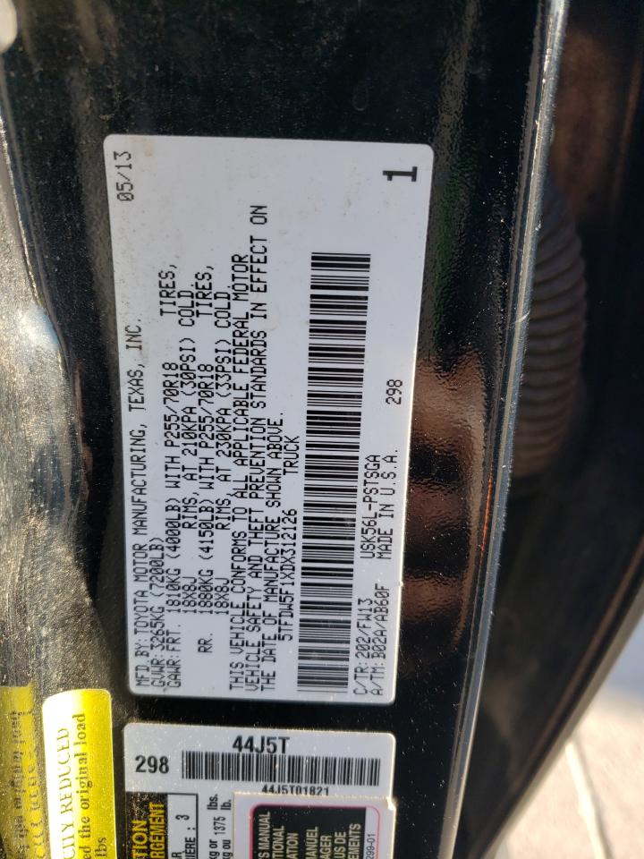 2013 Toyota Tundra VIN 5TFDW5F1XDX312126 Copart auction photo, all over / hail damage thumbnail 12