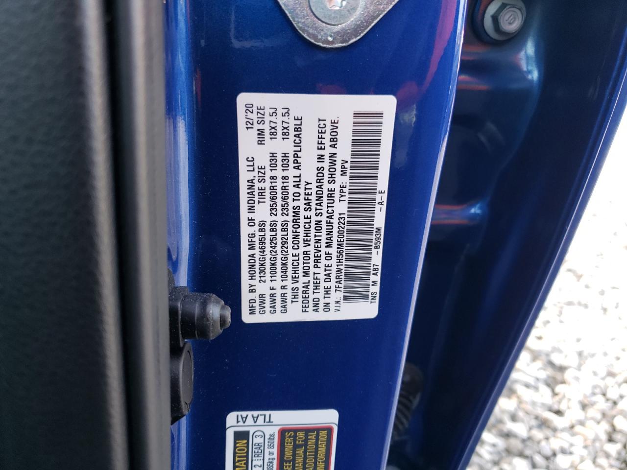 2021 Honda CR-V VIN 7FARW1H56ME002231 Copart auction photo, front end damage thumbnail 13