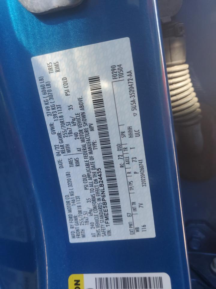 2022 Ford Bronco VIN 1FMEE5BP6NLB24435 Copart auction photo, front end damage thumbnail 13