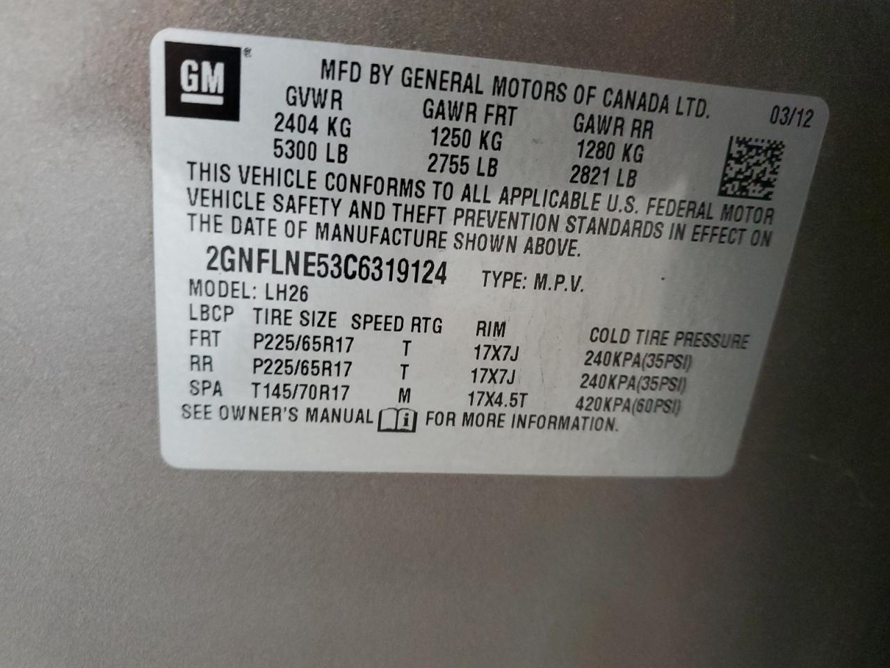 2012 Chevrolet Equinox VIN 2GNFLNE53C6319124 Copart auction photo, side / front end damage thumbnail 13