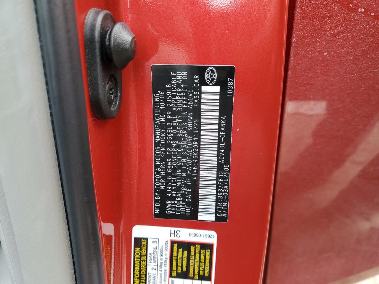 2009 Toyota Camry VIN 4T4BE46K29R111229 Copart auction photo, front end damage thumbnail 14