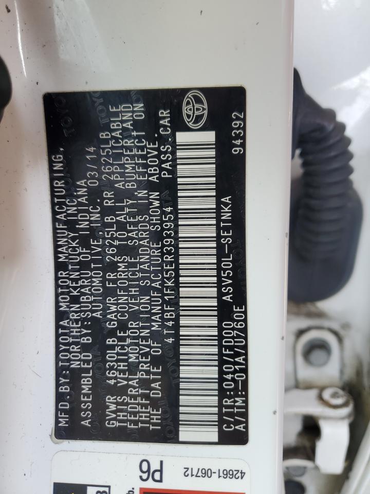 2014 Toyota Camry VIN 4T4BF1FK5ER393954 Copart auction photo, front end / rear end damage thumbnail 12