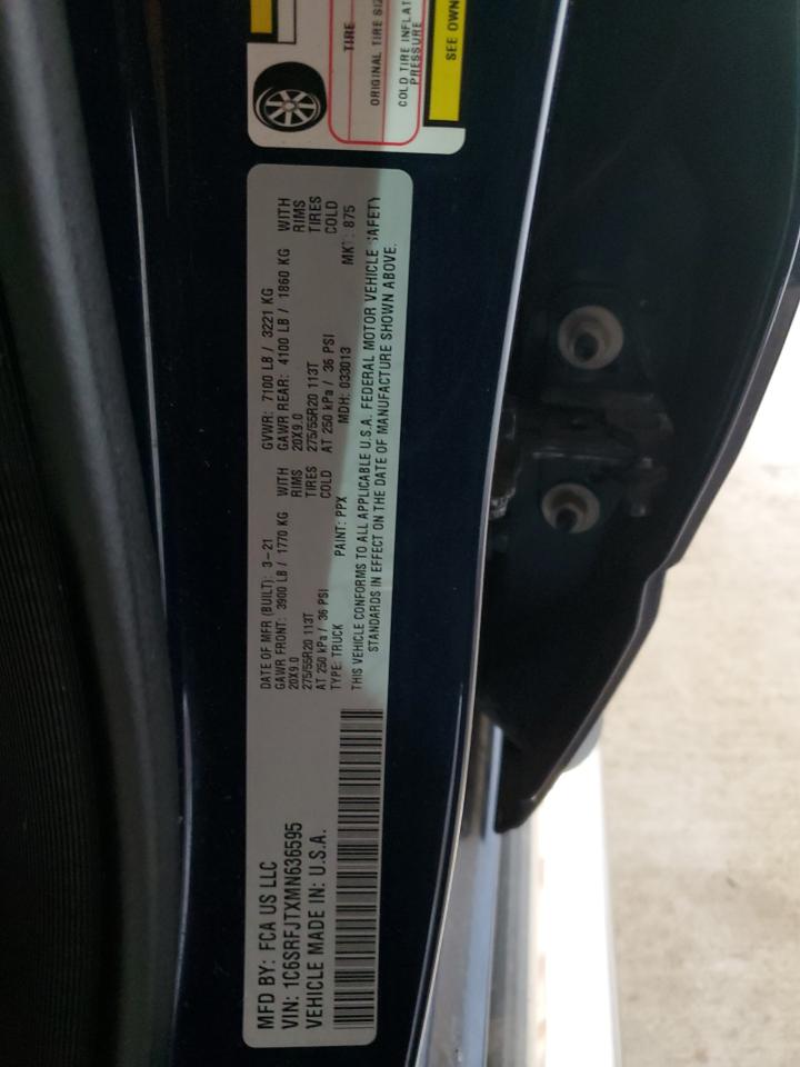 2021 RAM 1500 VIN 1C6SRFJTXMN636595 Copart auction photo, front end damage thumbnail 12